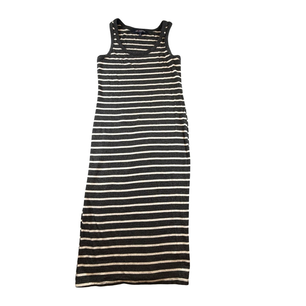 One Clothing Womens Gray White Striped Sleeveless Scoop Neck Maxi Dress Size S